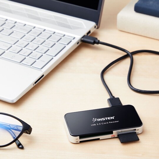 Insten Card Reader USB 3.0 with USB A Cable, 6 in 1 Compatible with SD, microSD, TF, MS, CF, XD, and M2 Cards, Black