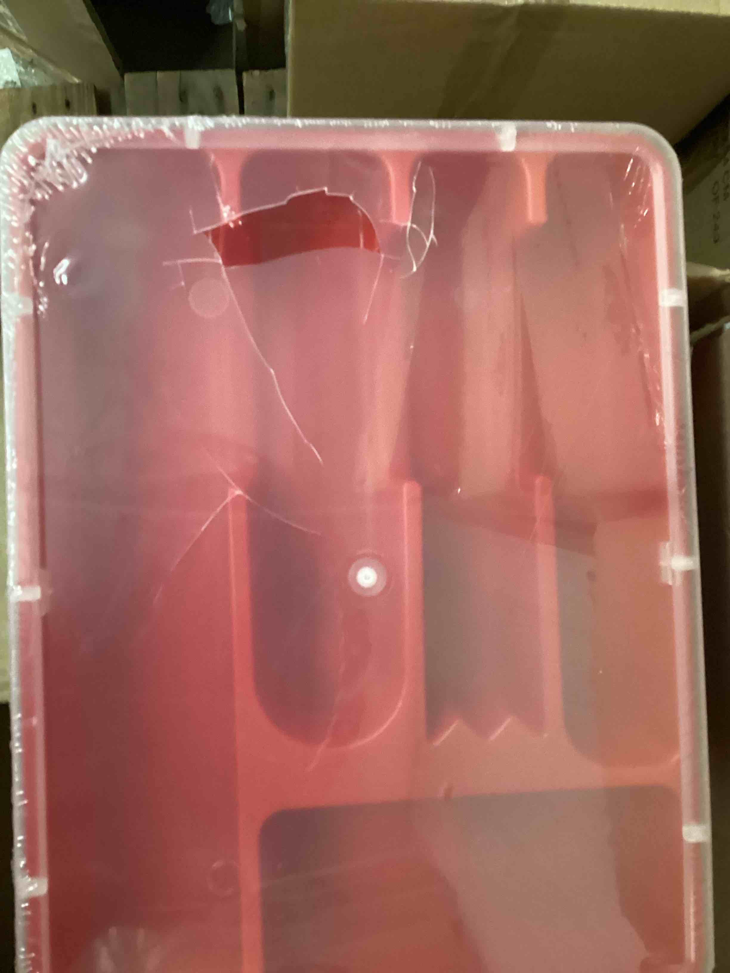 Condition photo showing As Is for flatware storage plastic tray with lid kitchen cutlery and accessories box utensil drawer organizer container with cover college dorm room organization essentials holder red