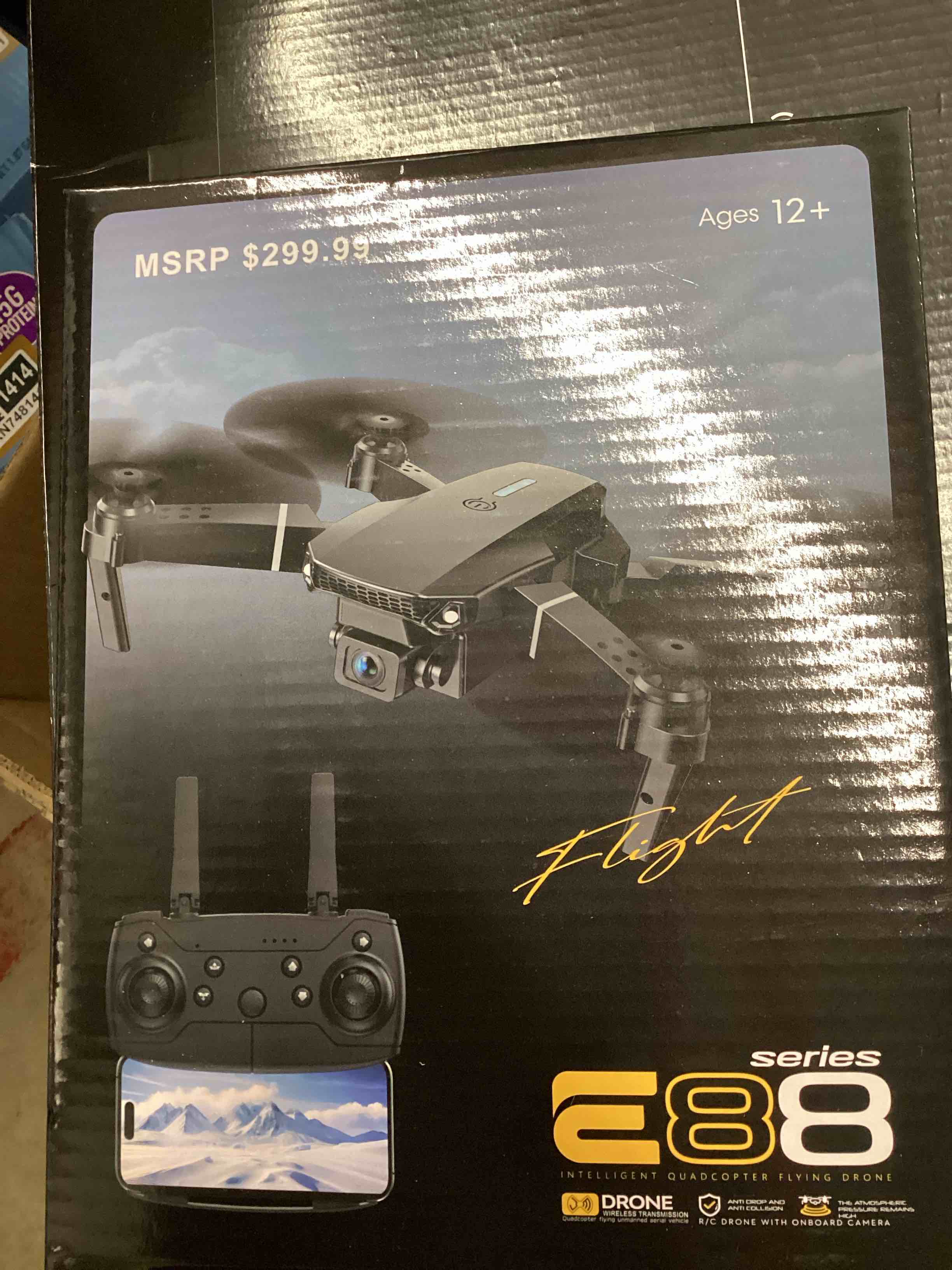 Condition photo showing New/Like New for e88 drone with hd camera, fixed height hover, 360° stunt flip, 90° adjustable lens, foldable rc quadcopter for beginners, indoor outdoor flying toy.