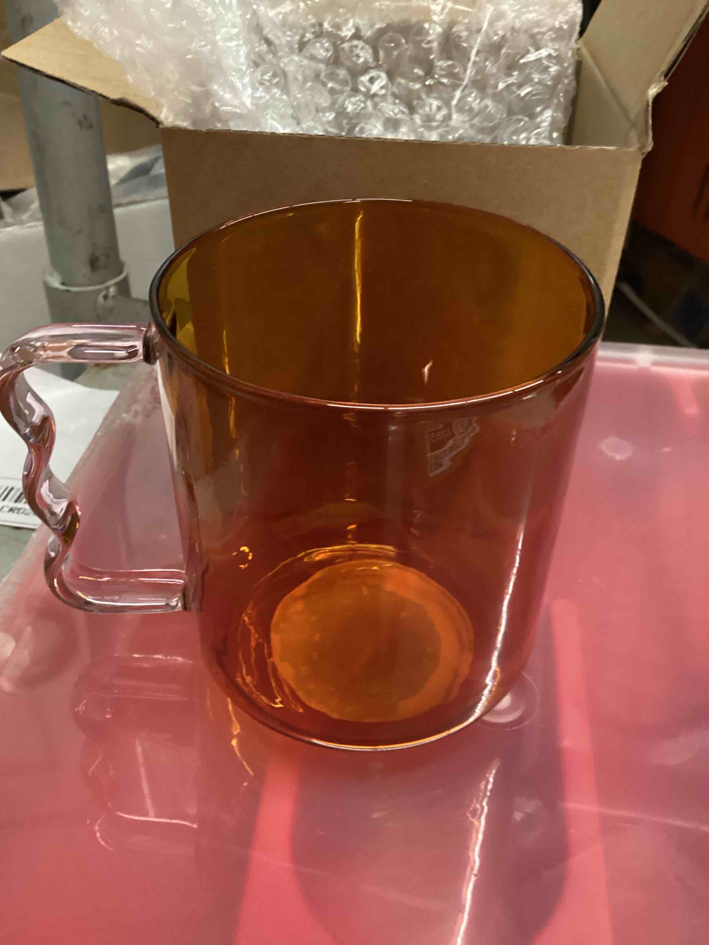 Condition photo showing Good Condition for 15.22oz glass mug orange with pink handle - room essentials™: dishwasher-safe drinkware for hot or cold beverages