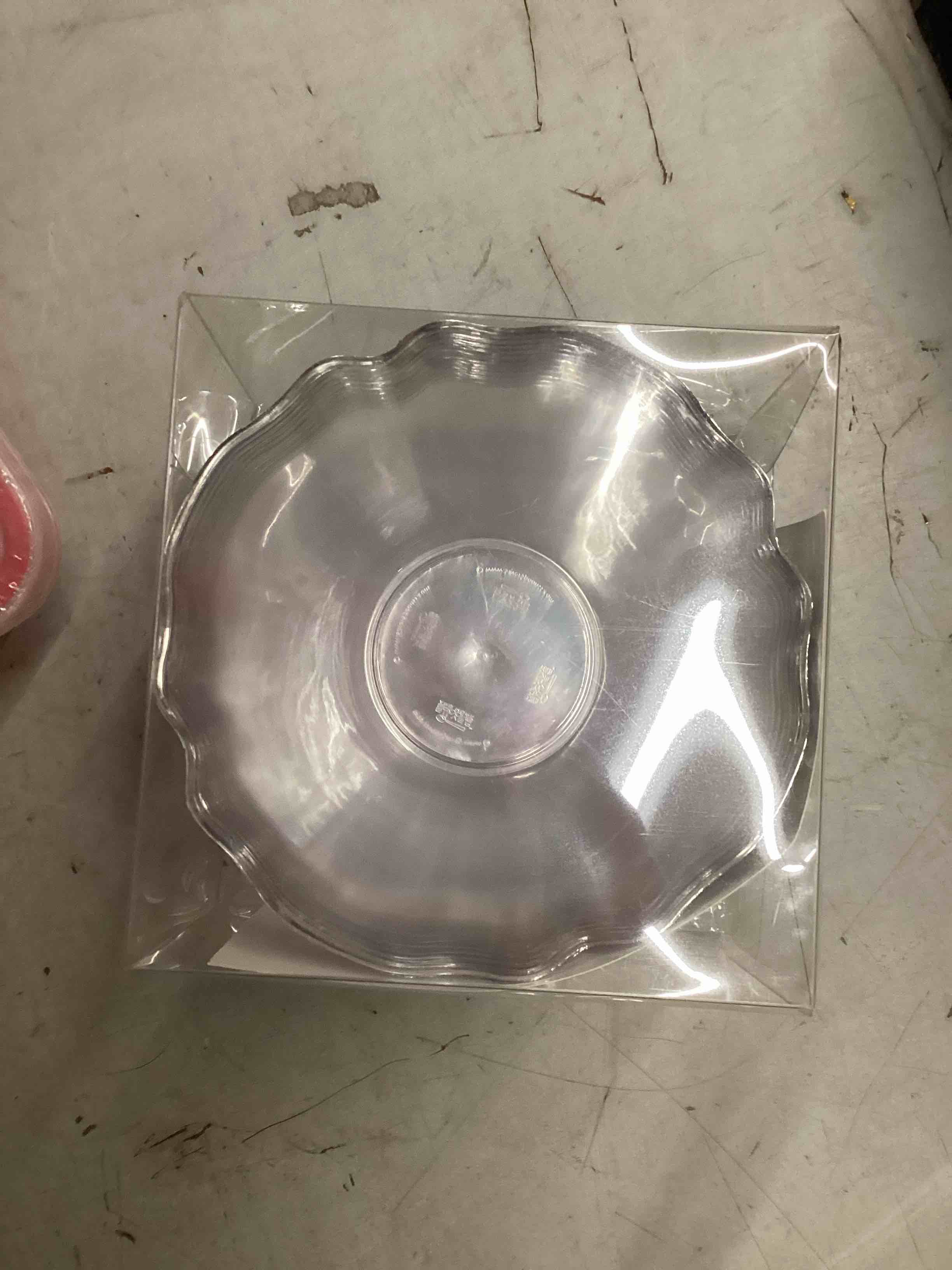 Condition photo showing Good Condition for baroque 5" white plastic dessert bowl with silver scalloped edge 10 ct.
