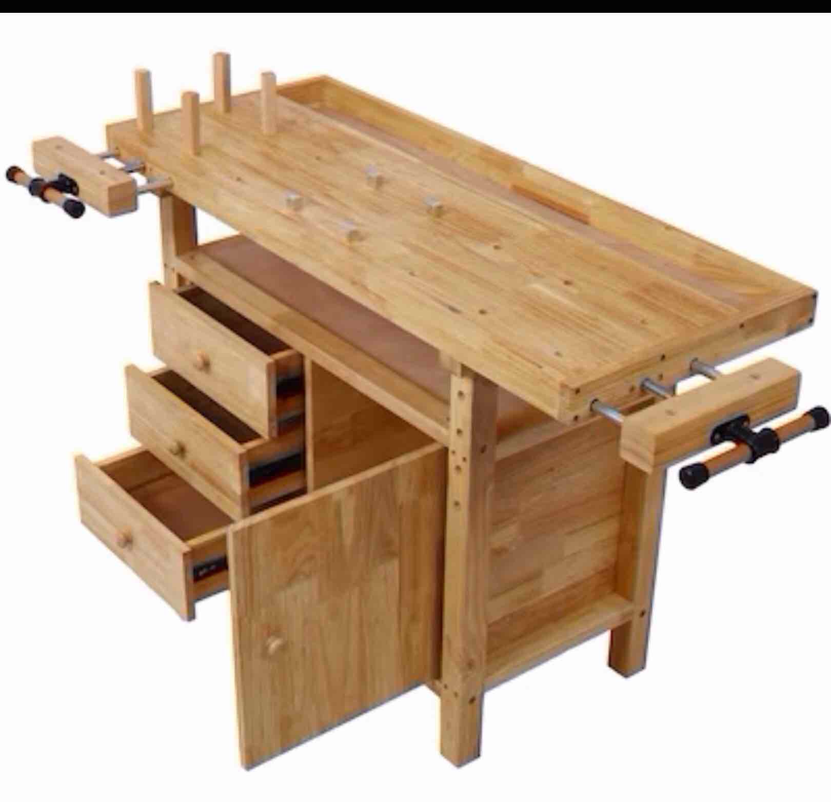 55" Rubber Wood Workbench, Heavy Duty Work Bench with Drawer& Shelf, Work Bench Table for Garage, Workshop, Home Storage, Woodworking Bench, 330 lbs Weight Capacity (55 Natural)