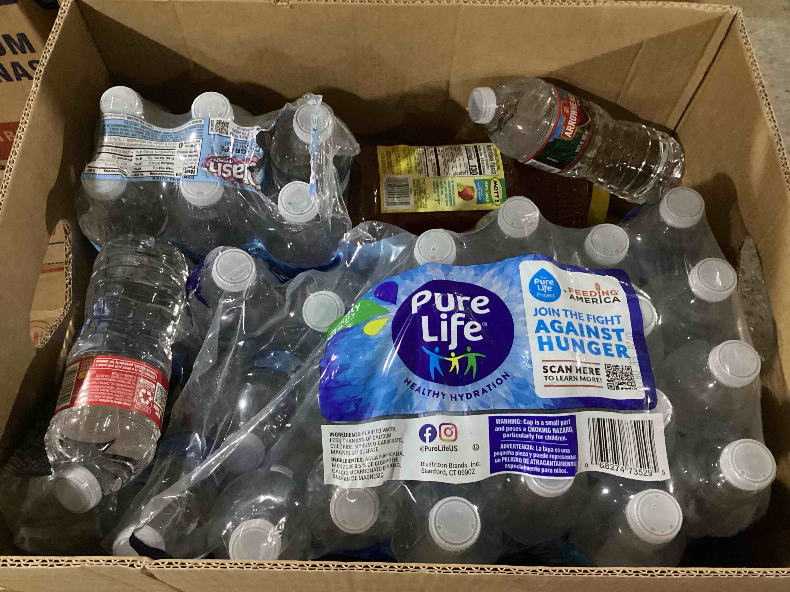 Box Of Assorted Water And Juice 