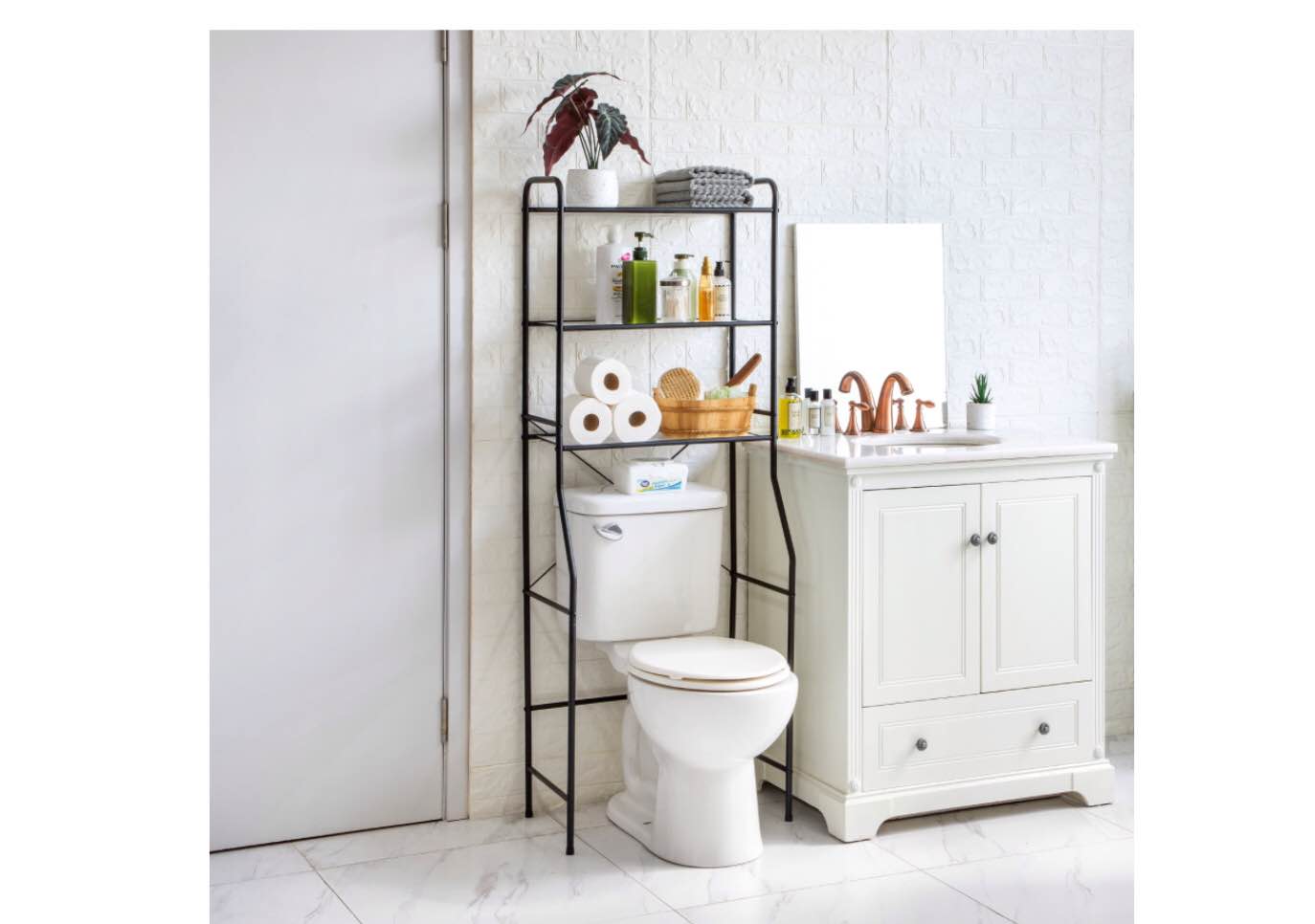 Mainstays Over-the-Toilet Steel Storage Unit with 3 Shelves and Liners, Matte Black