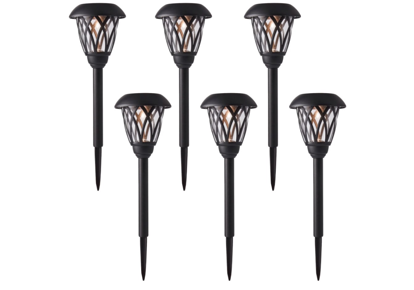 Mainstays Solar Powered Black Lattice LED Landscape Pathway Light with Glass Lens, 8 Lumens (6 Count)