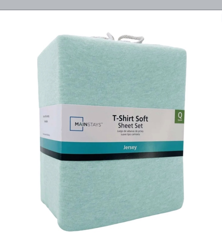 Mainstays Extra Soft Jersey Bed Sheet Set Queen Classic Mint 4 pcs