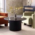 ((incomplete )) Box 2/2 Maru Round Oak Pedestal Coffee Table, Black ((Only Base ))