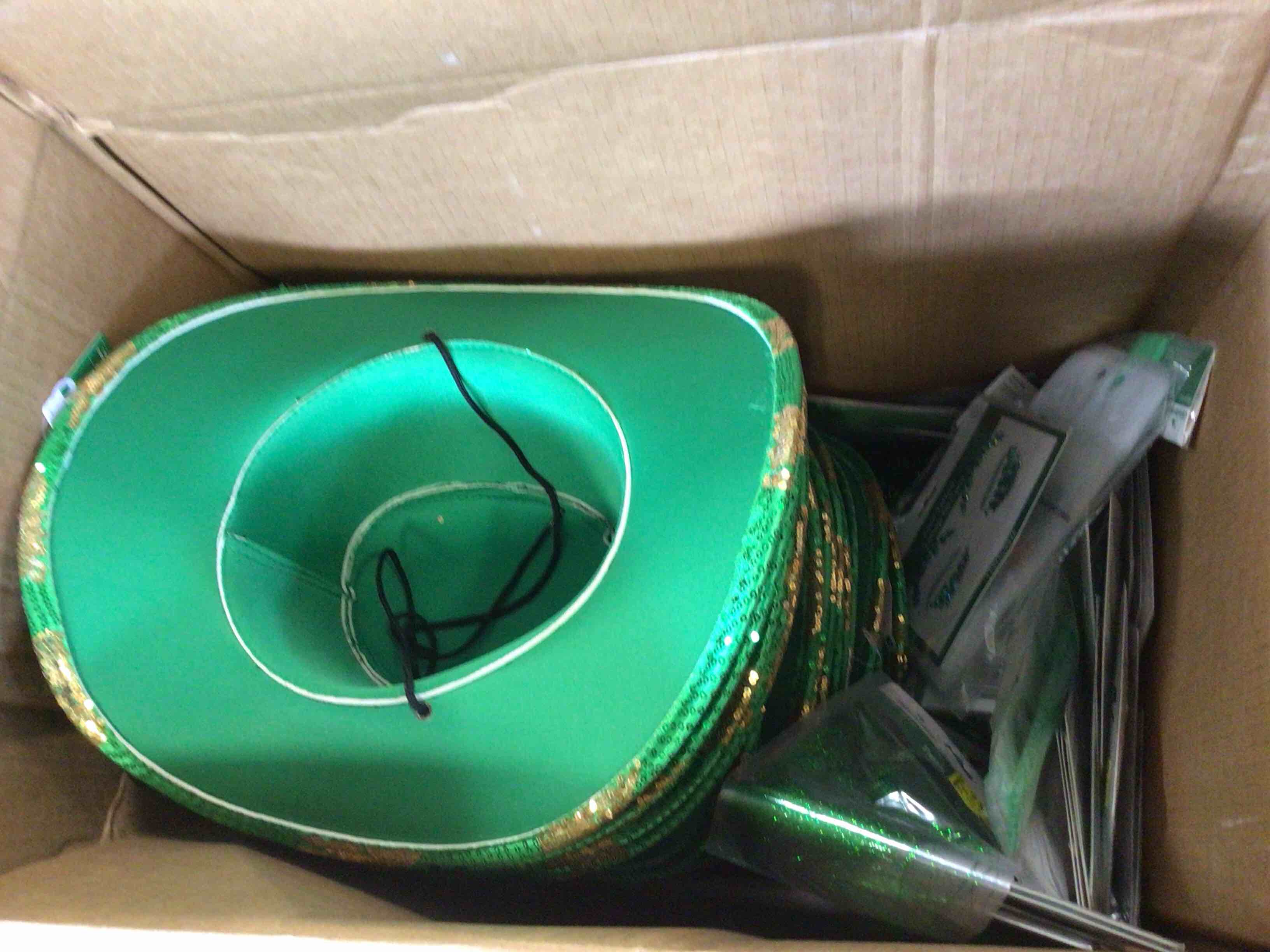 Box Assortment of St. Patrick's Day accessories, including hats, glasses, and more.((Styles and Sizes May Vary))