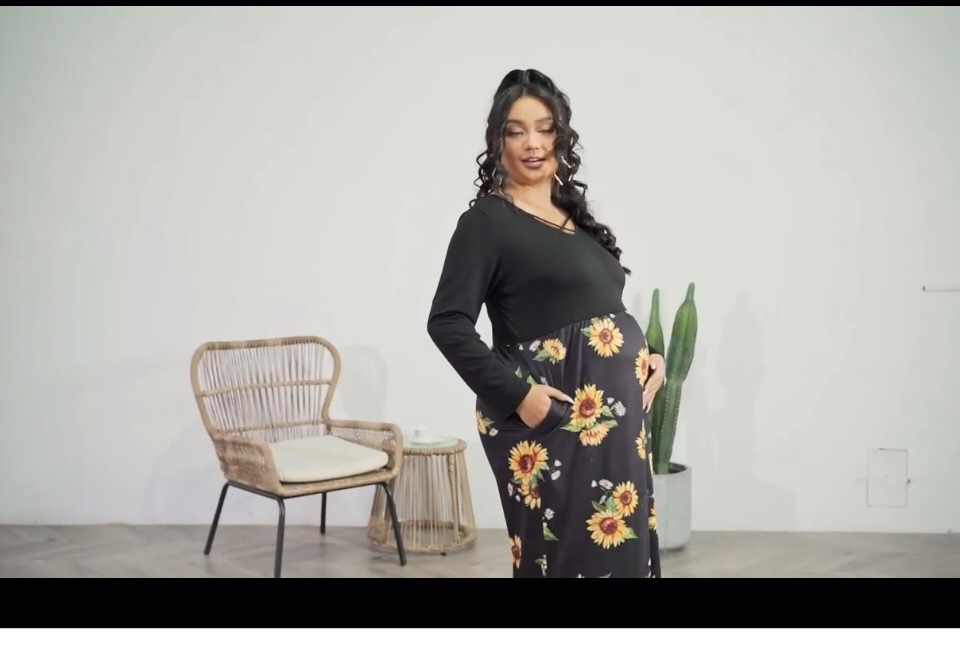 Size 26 W Pinup Fashion Women's Plus Size Long Sleeve Casual Maxi Dresses Long Soft with Pockets
