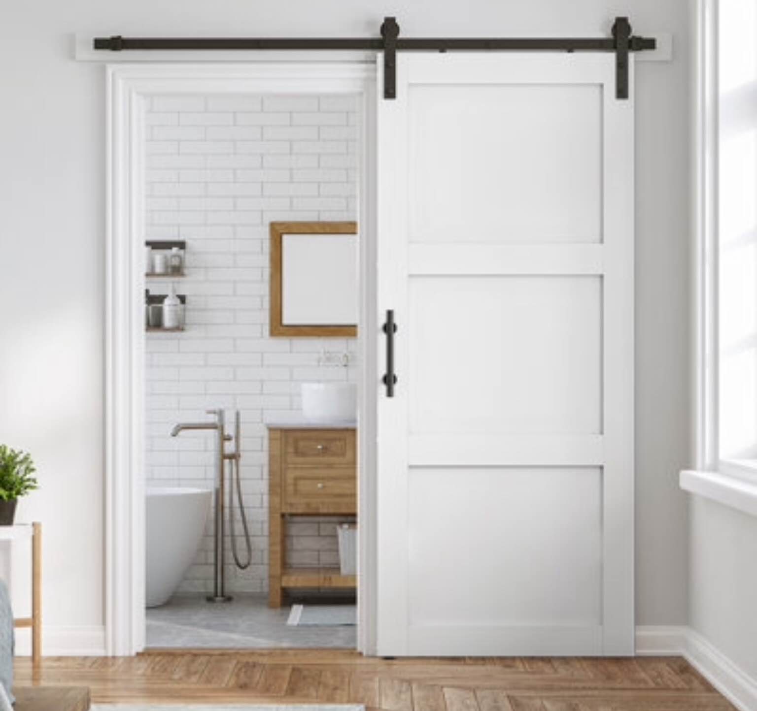 ((Incomplete Box 2 of 2 ))84” Solid manufactured wood barn door with installation hardware 