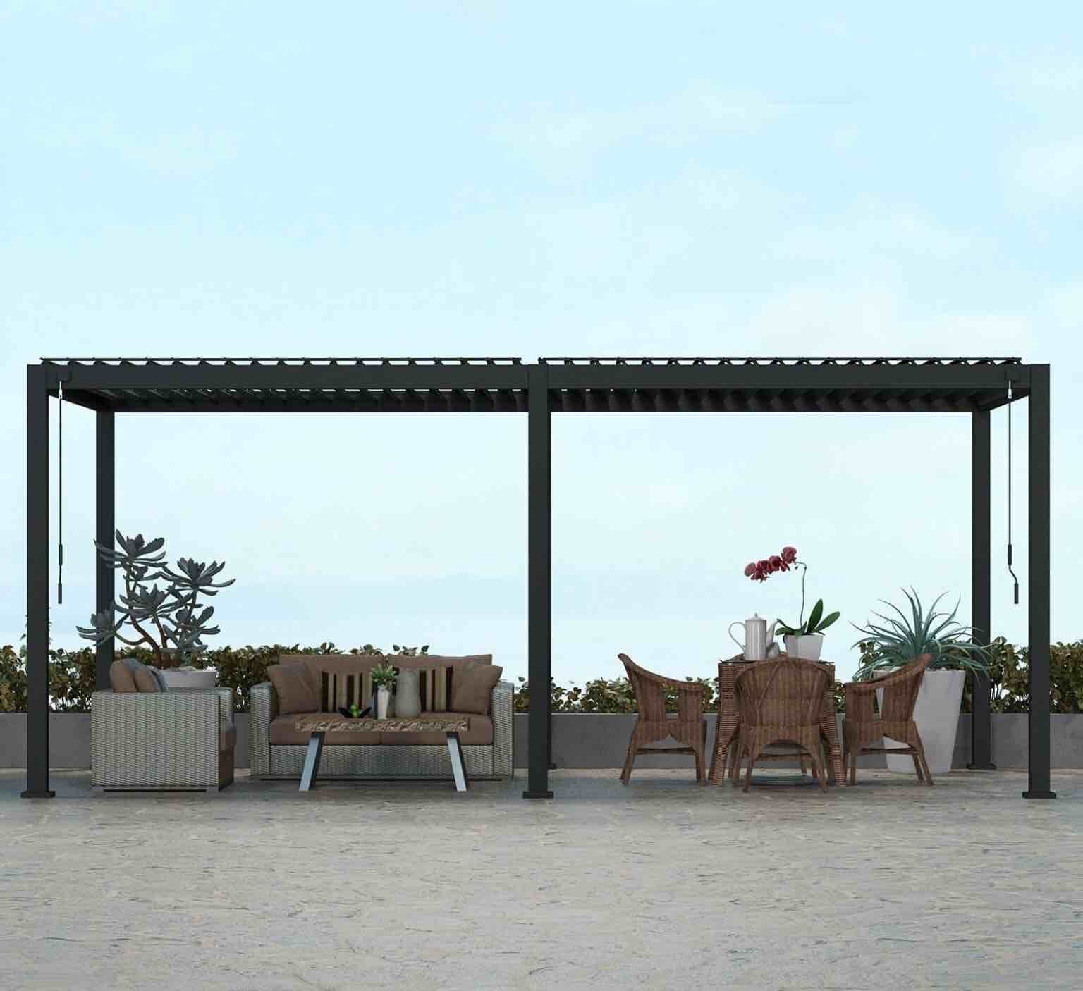 Mirador 11S 10’x20’ outdoor pergola, full aluminum frame w/adjustable louvered roof charcoal