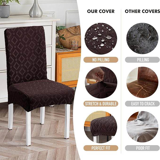 Genina Waterproof Chair Covers for Dining Room Set of 4Removable Washable Chair Slipcover Protectors, Chocolate