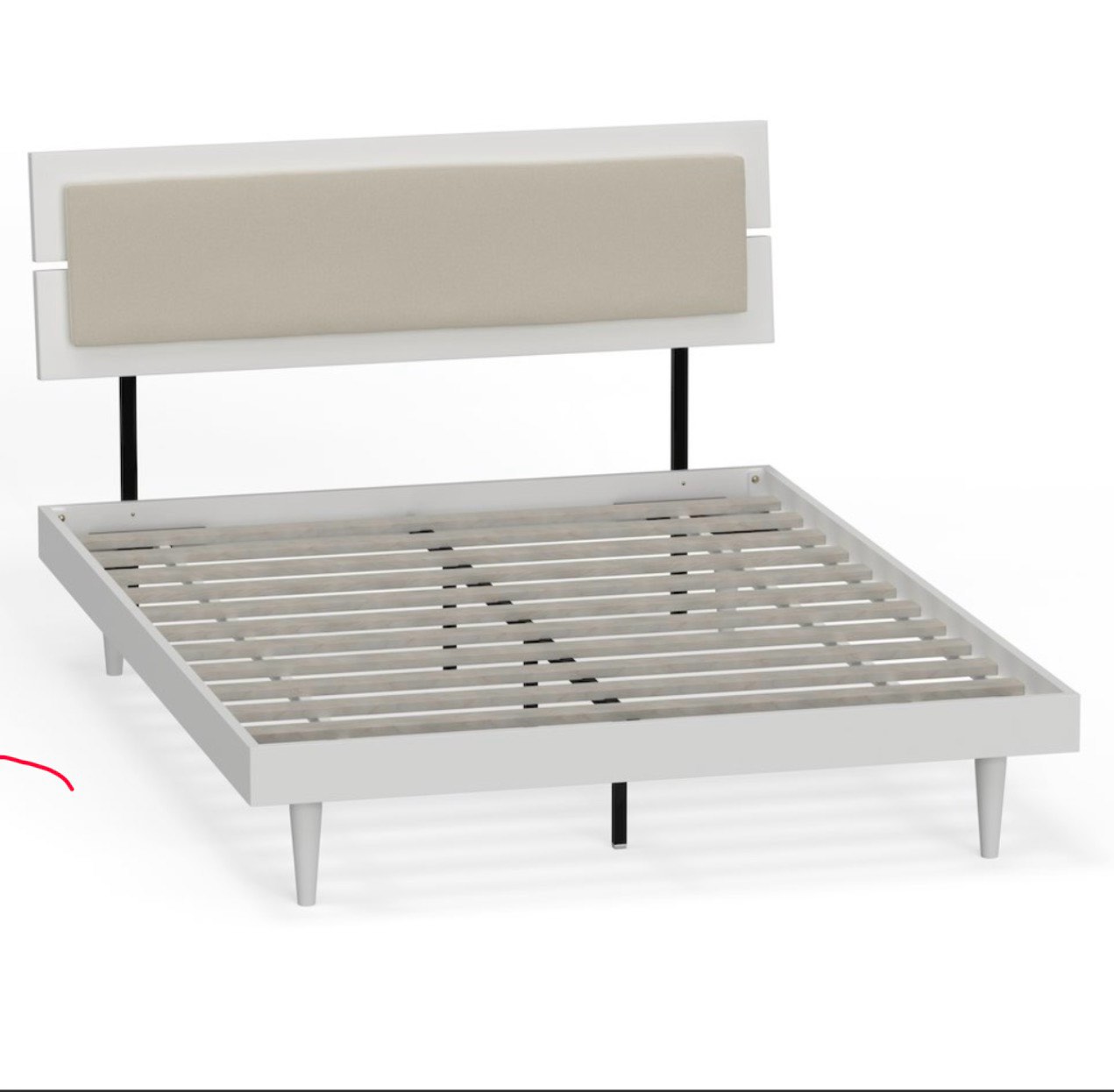 Benoni Queen Wooden Bed with Taupe Cushion White