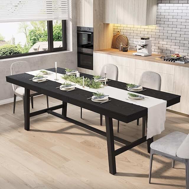 Garvee Industrial Dining Table with Metal Frame, 84” Kitchen Table