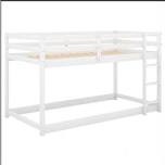 Twin Over Twin Floor Bunk Bed With Ladder , White