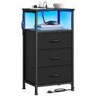 SONGMICS BELLAH Collection - Nightstand with Charging Station and App-Controlled Adjustable LED Lights, Bed Side Table, 3 Drawers and 1 Open Shelf, Modern, Ink Black and Ebony Black ULGS303BH01S