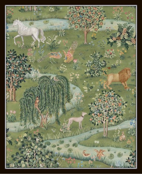 Vintage Textile Art, Giclee, Home Decor, Nursery Art, Art Nouveau, Wall Art, Chinoiserie Art, Farmhouse Art, Grandmillennial 24”x30”