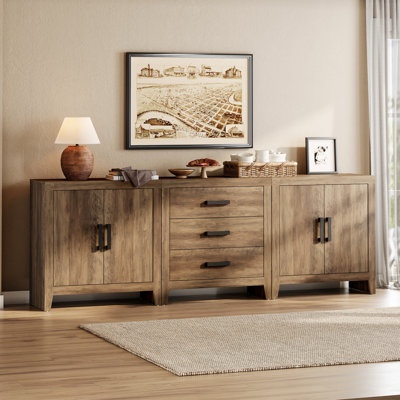 Wood Sideboard Cabinet With 8 Drawers And 4 Doors,122" Buffet Cabinet With Storage,Coffee Bar For Dinning Room, Kitchen And Living Room