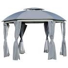 12 ft. x 12 ft. Grey Hexagon Patio Gazebo Canopy with Net Sidewalls