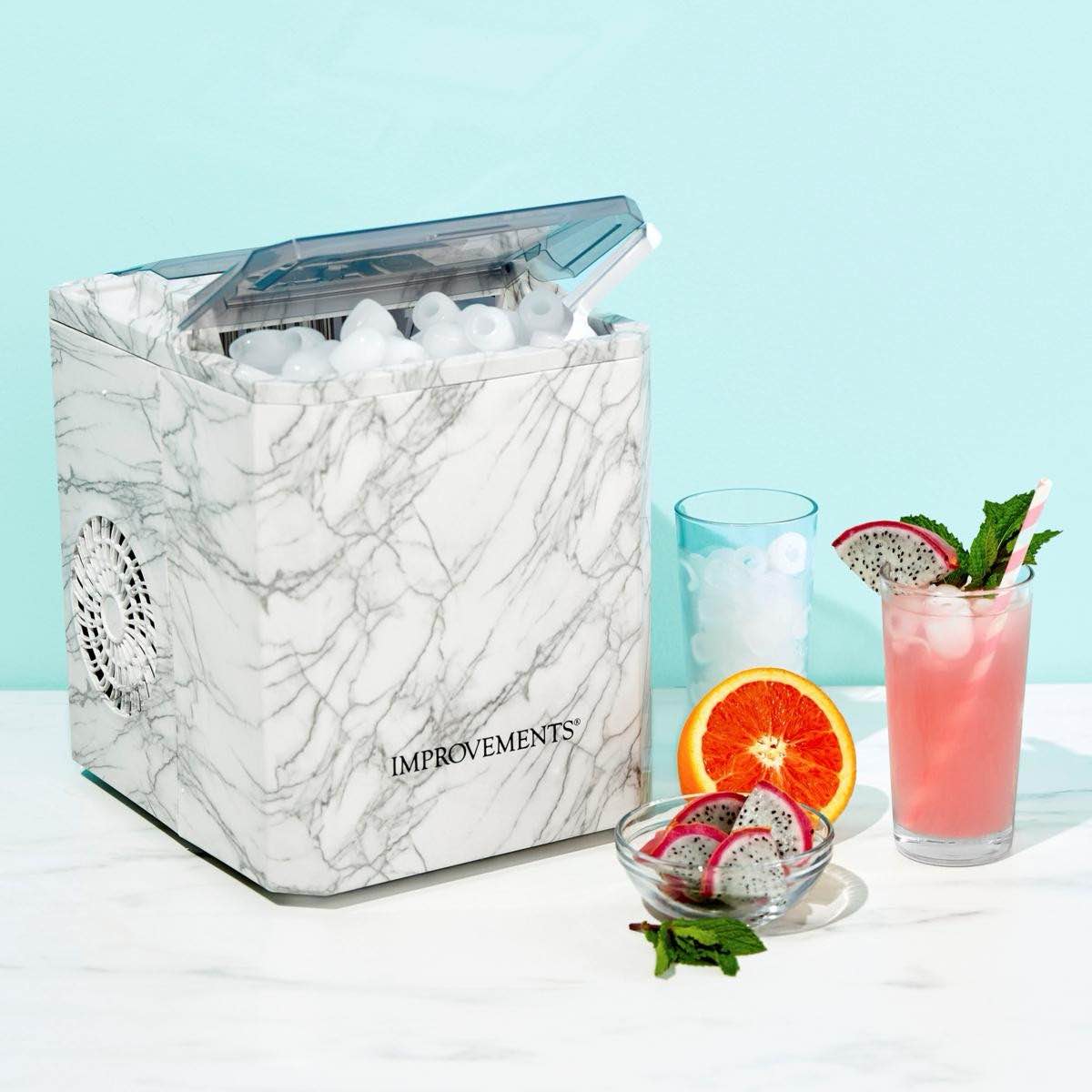 improvements 26 lb. self-cleaning compact ice maker with scoop - white marble