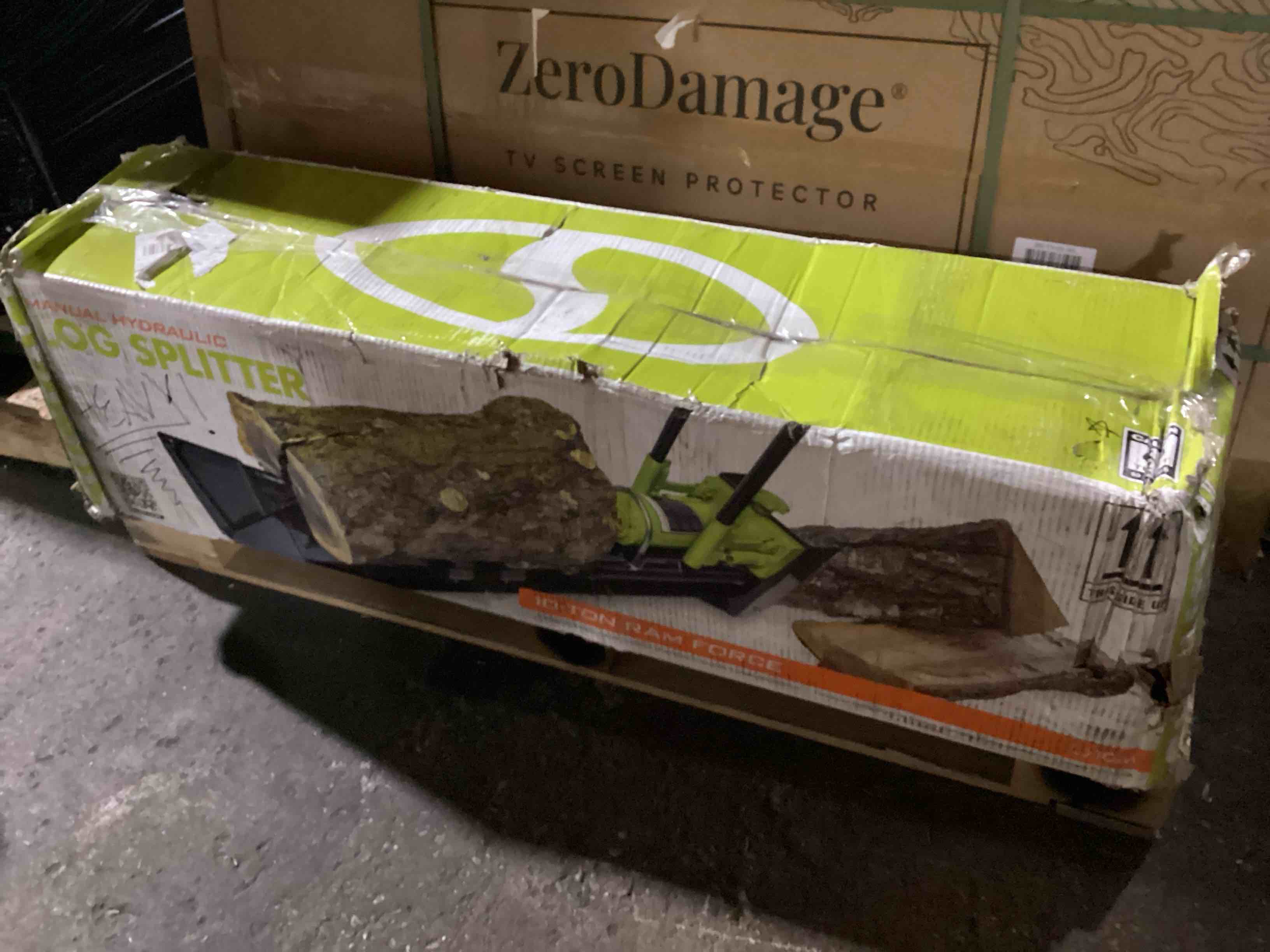 Condition photo showing New/Like New for sun joe hydraulic steel beam log splitter  10 ton capacity firewood tool  green  lj10m