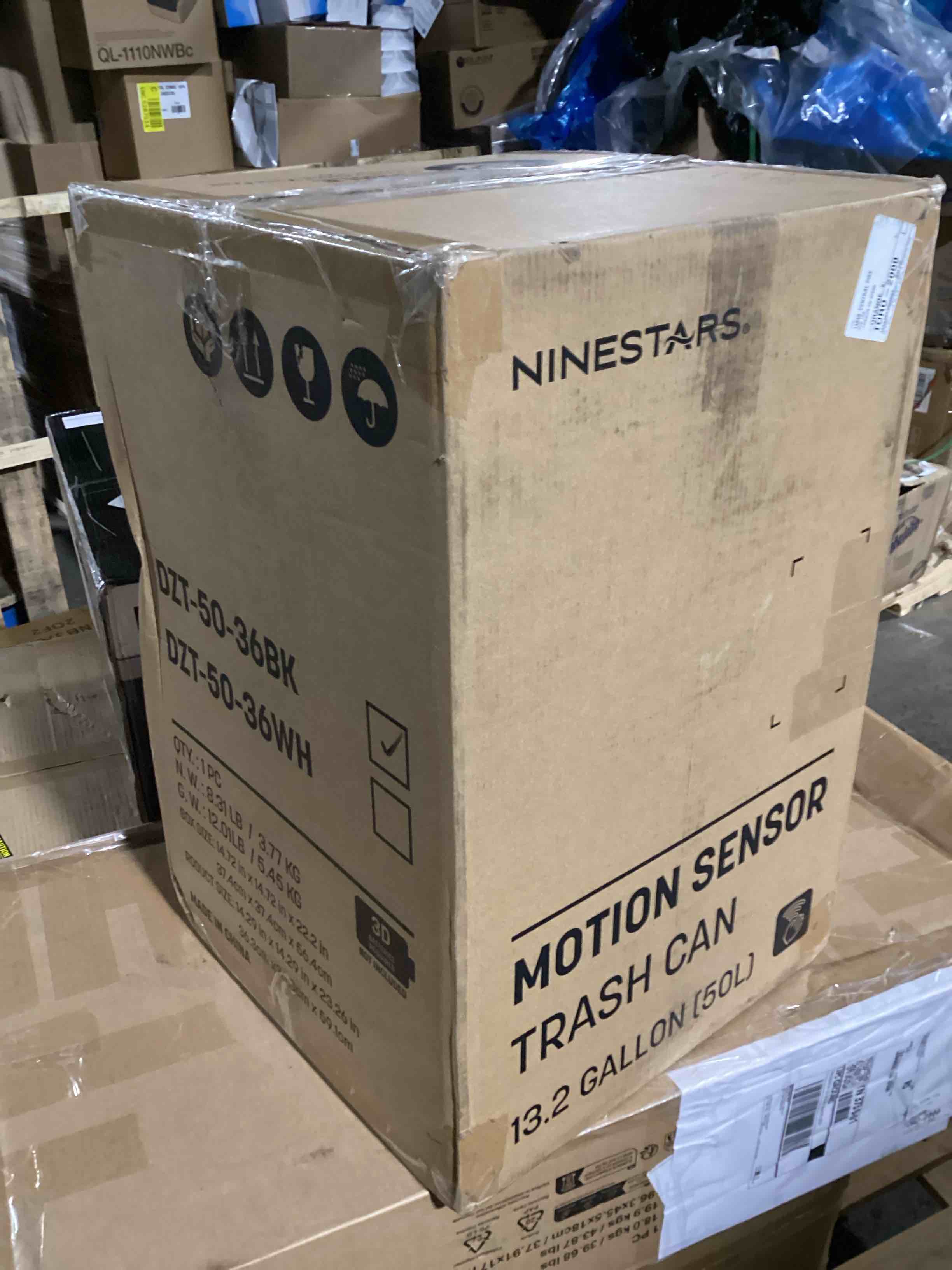 Condition photo showing New/Like New for ninestars touch tap & motion sensor trash can for kitchen and bedroom, 13 gal 50l high-grade abs body (rectangular, black)