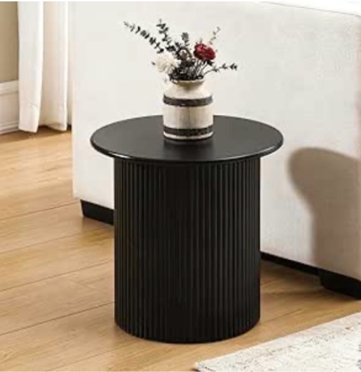 Small Black End Table, Fluted 