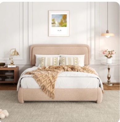 Haden Lambswool Boucle Upholstered Platform Bed Frame with Headboard