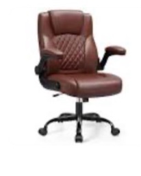 Ergonomic Executive Leather Chair with Flip-Up Arms, Swivel High Back Home Office Desk Chair, Reclining Computer Chair Brown 
