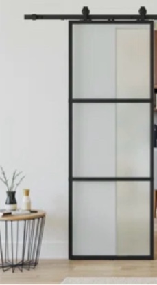 3 Pieces Glass Barn Door with Frame