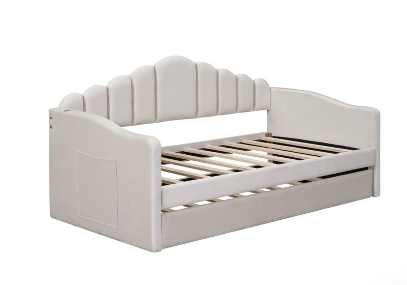 Twin size Upholstered Daybed with Trundle Velvet Sofabed with USB Charging Ports ( Incomplete )