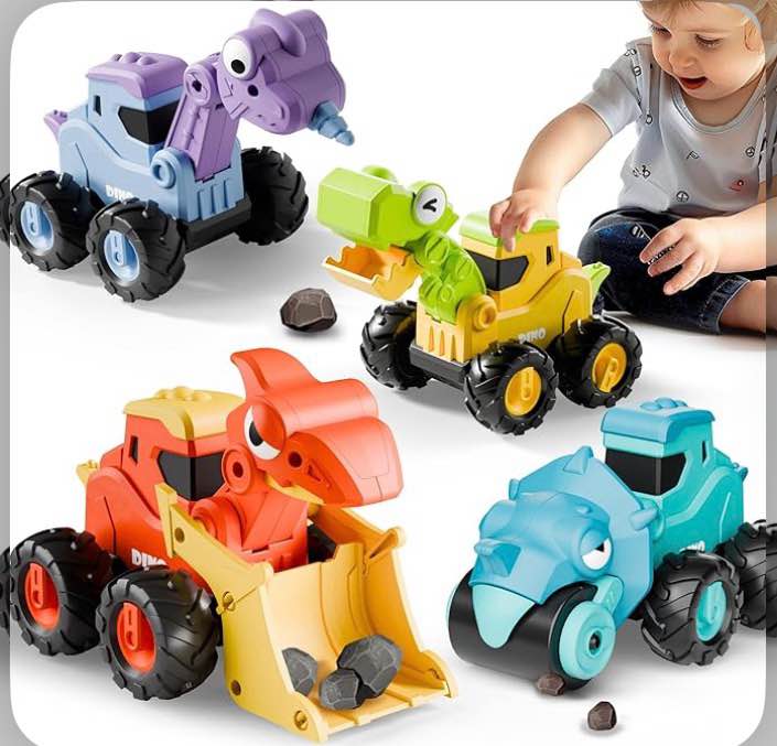 iPlay, iLearn Dinosaur Truck Toys for Toddlers, Boys Dinos Press Go Racing Cars, Kids Construction Sandbox Vehicles Playset, Baby Push Go Friction Car Set, Birthday Gift for 18 Month 2 3 4 5 Years Old