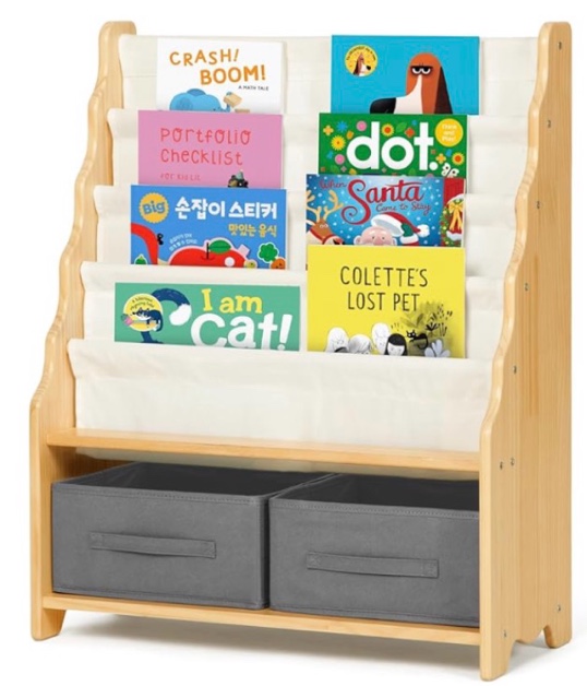 Oook - Kids' Tiered Bookshelf With 2 Storage Cubby - Brown