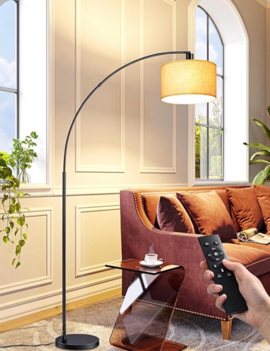 EDISHINE 78.3? Modern Arc Floor Lamp with Remote, Tall Black Standing Lamp with Stepless Dimmable Bulb & 5 Color Temperature, Curved Mid Century Floor Lamps for Living Room, Bedroom, Nursey