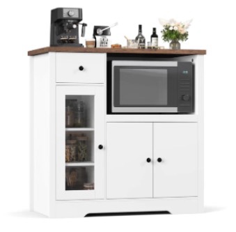Garvee Kitchen Microwave Cabinet with Storage, 3-Door Buffet Sideboard