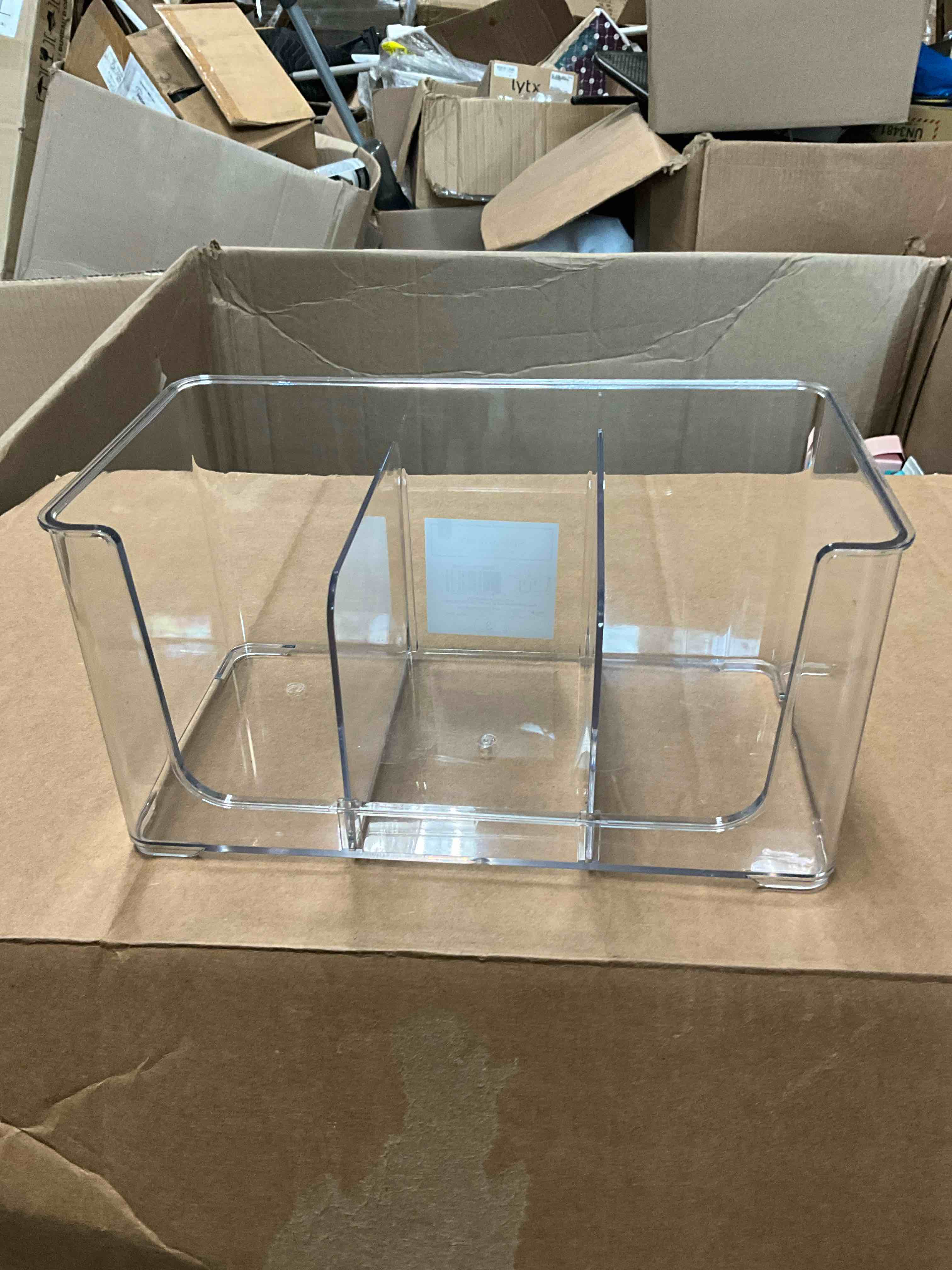 Bullseye Playground Clear Acrylic Open Front Storage Bin With 3 Sections, Removable Divisions