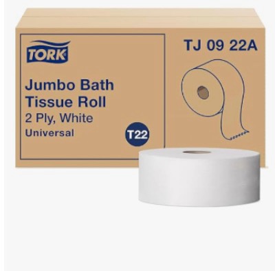 tork jumbo toilet paper roll white t22, universal, 2-ply, 12 x 1000', tj0922a