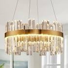 modern gold crystal led chandelier: 19.7" dimmable 3 color round contemporary dining room light fixt