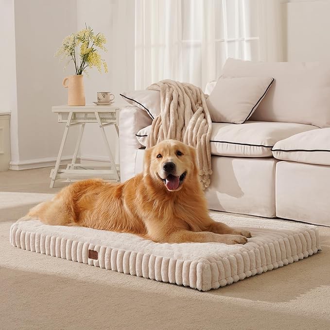 orthopedic dog bed for large dog, waterproof pet bed,non-slip bottom and egg-crate foam with removable washable cover crate bed,cream,36"x27"x3" 36"x27"x3" cream