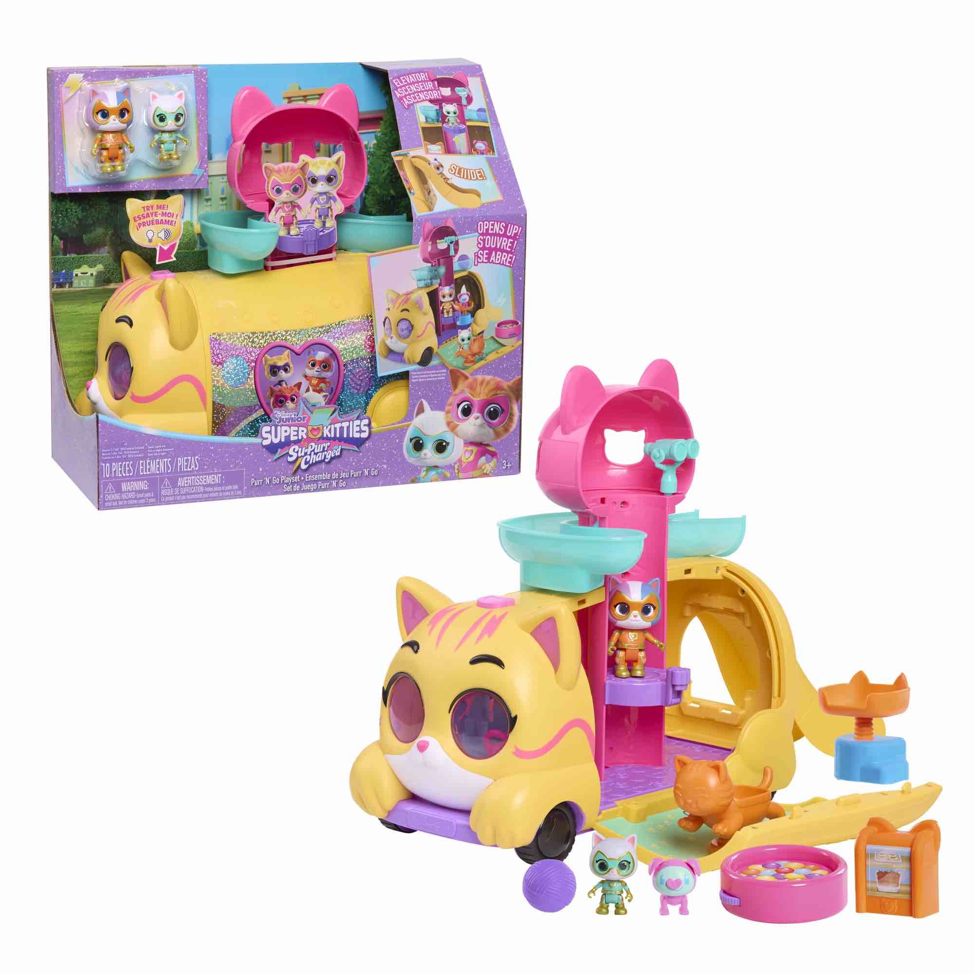 Condition photo showing As Is for disney junior superkitties purr ‘n’ go lights and sounds playset, 10 pieces, articulated figures