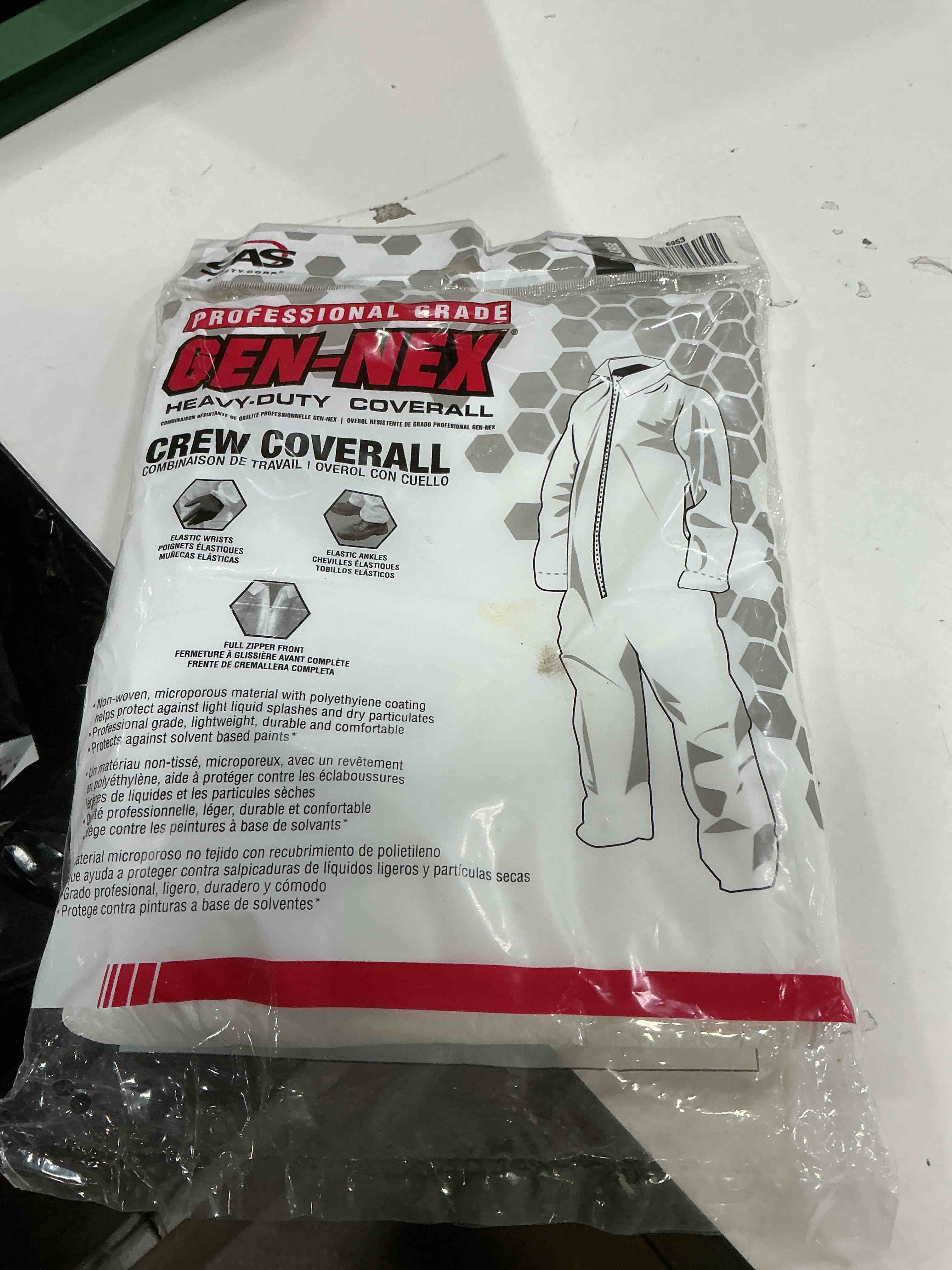 Condition photo showing Good Condition for sas safety corp gen-nex professional grade coverall, full zipper front, elastic wrist and ankle cuffs, work coveralls