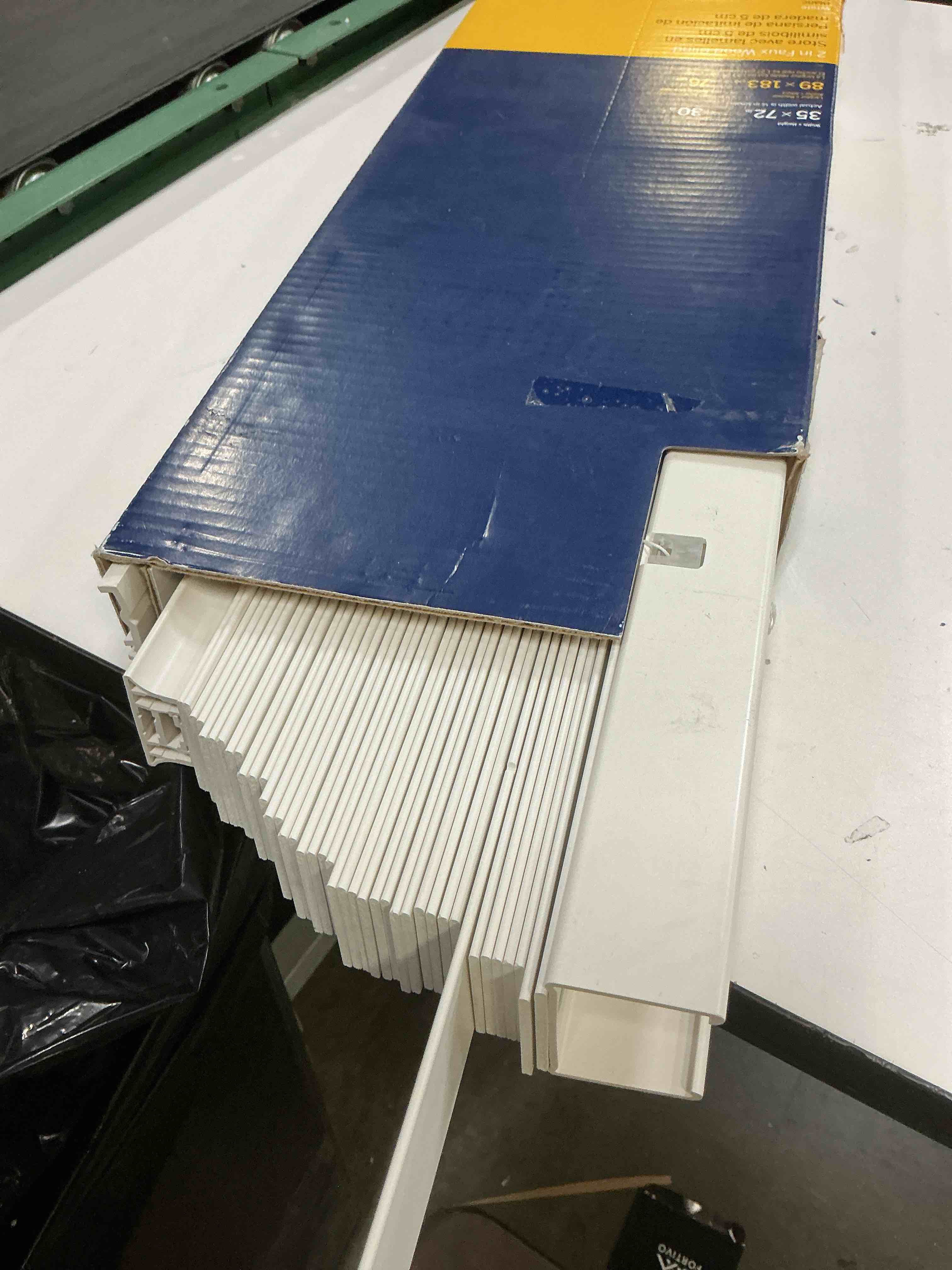 Condition photo showing As Is for levolor basics cordless 2" faux wood blinds, light filtering window shade, blinds for indoor windows, white, fits up to 35" w x 72" l