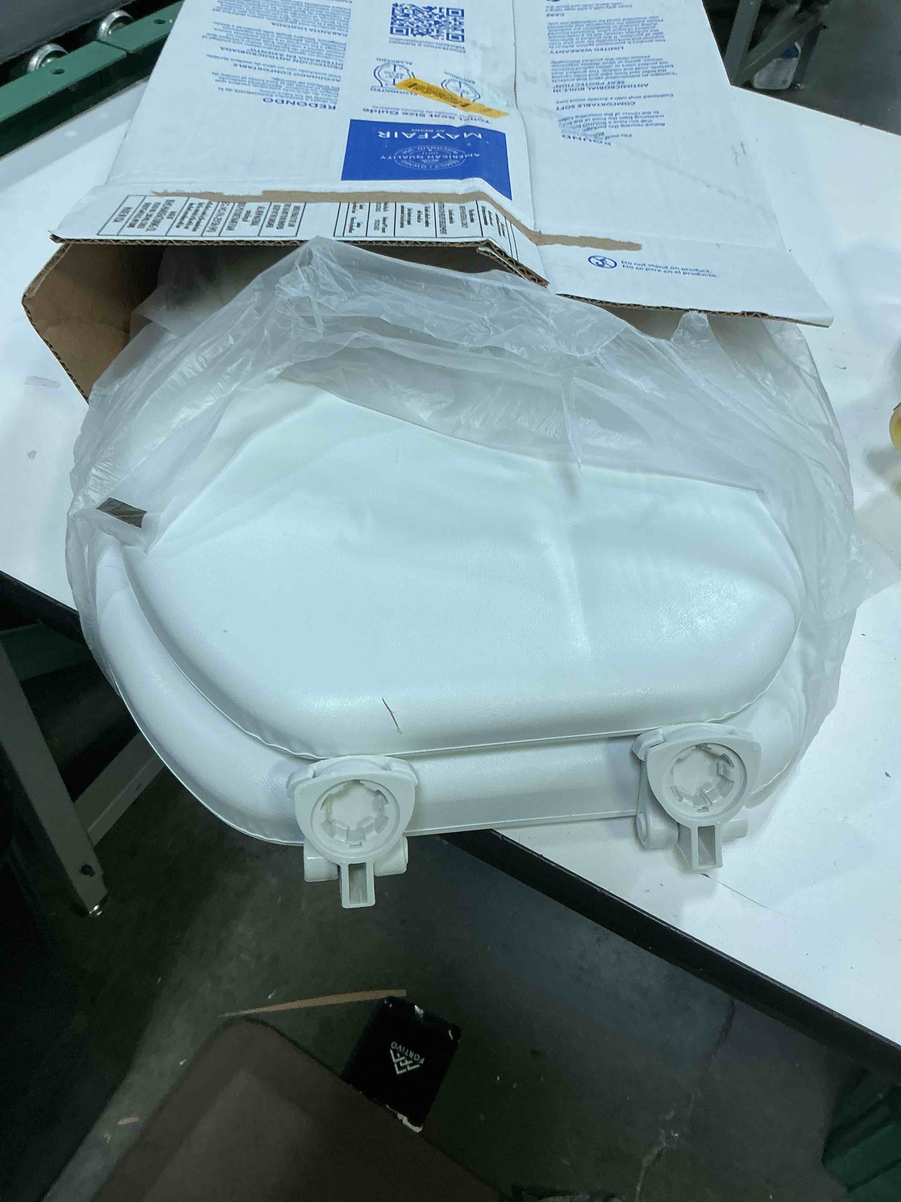 Condition photo showing Good Condition for mayfair by bemis eden cushioned vinyl white round padded toilet seat