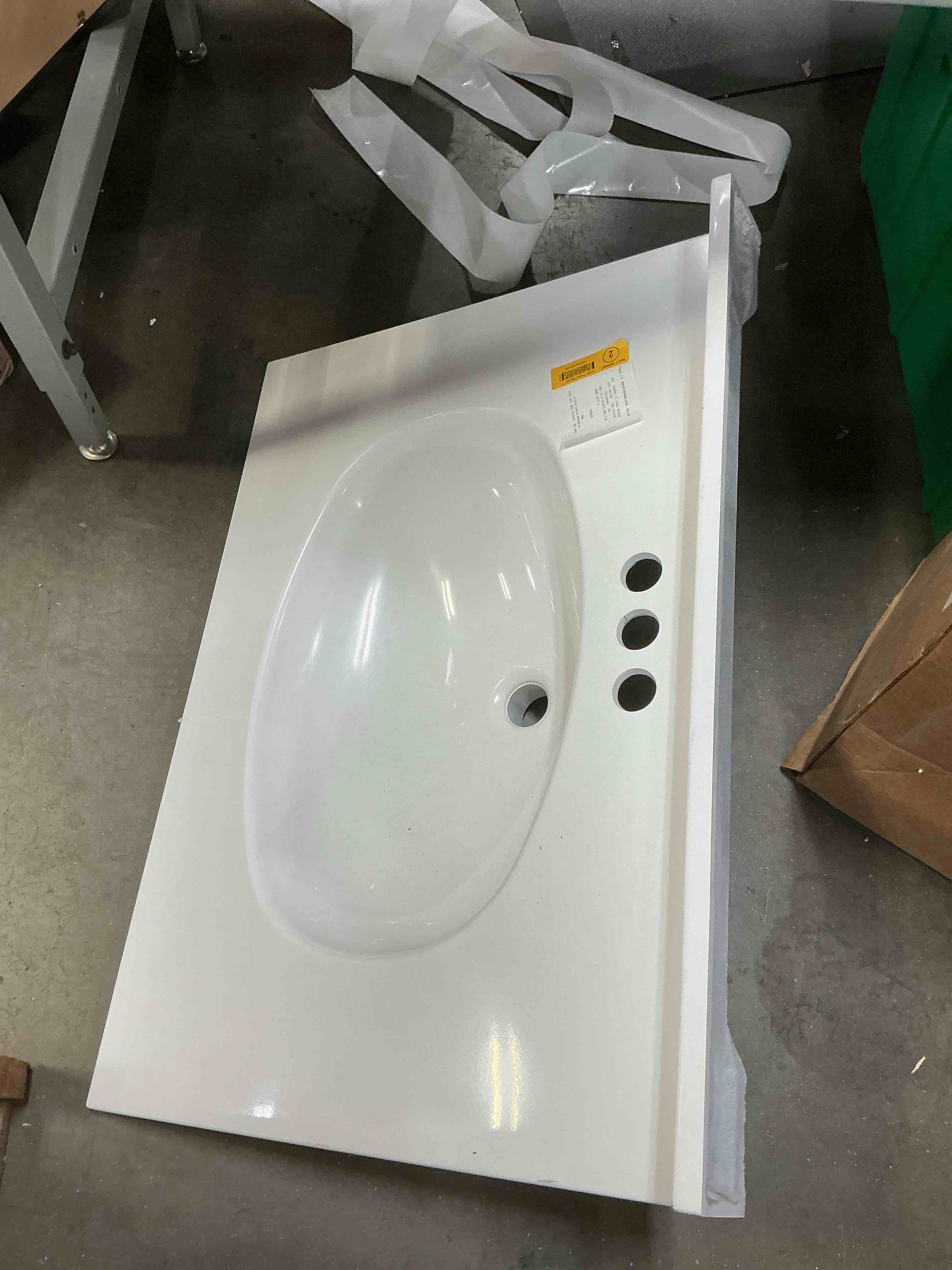 Condition photo showing Good Condition for project source 31-in x 22-in white cultured marble single sink 4-in centerset faucet moun