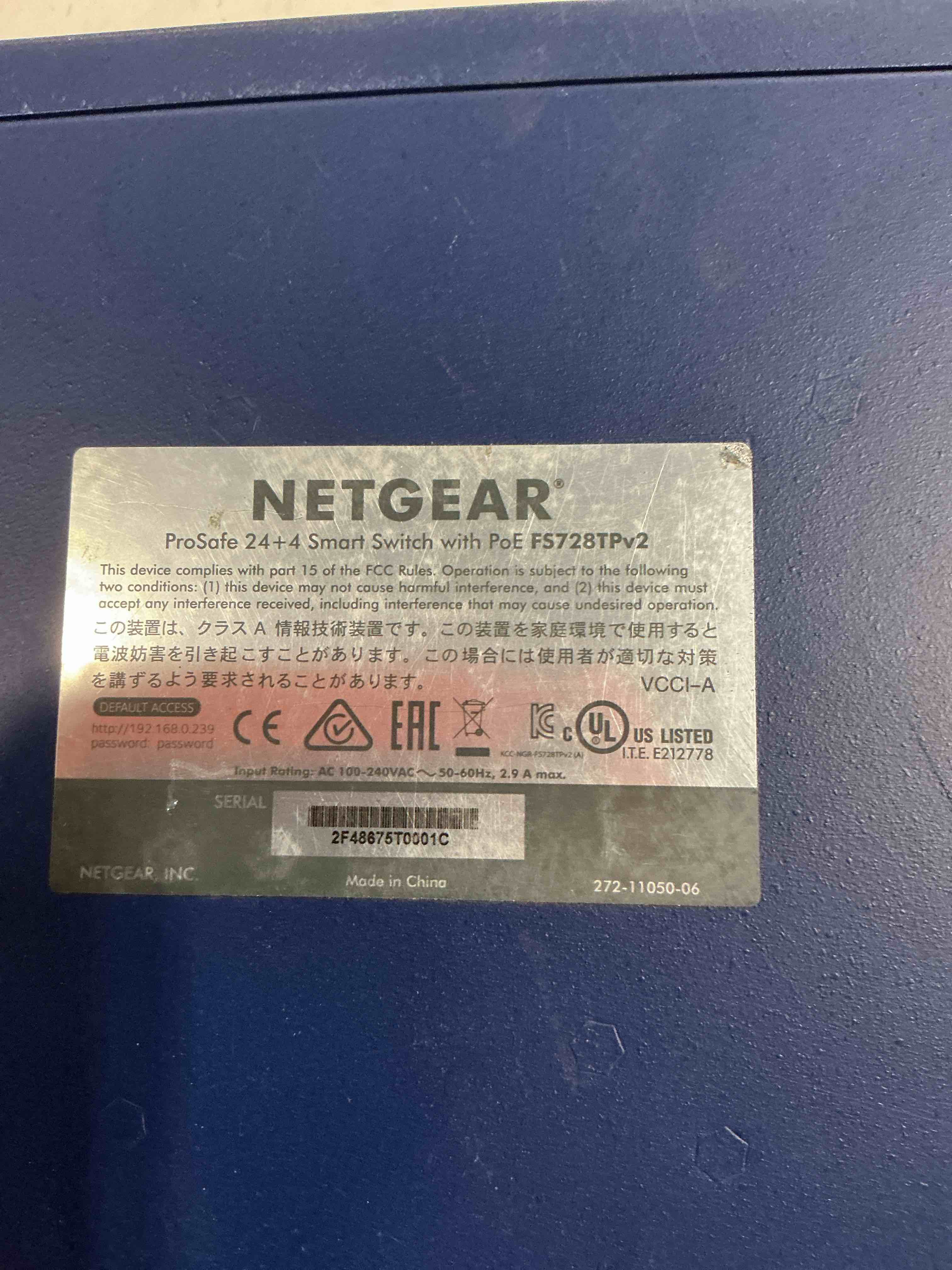 Condition photo showing As Is for fs728tpv2 - 28-port 10/100 fast ethernet smart switch with 24 poe ports, 2 gigabit copper plus 2 gigabit copper/sfp combo ports