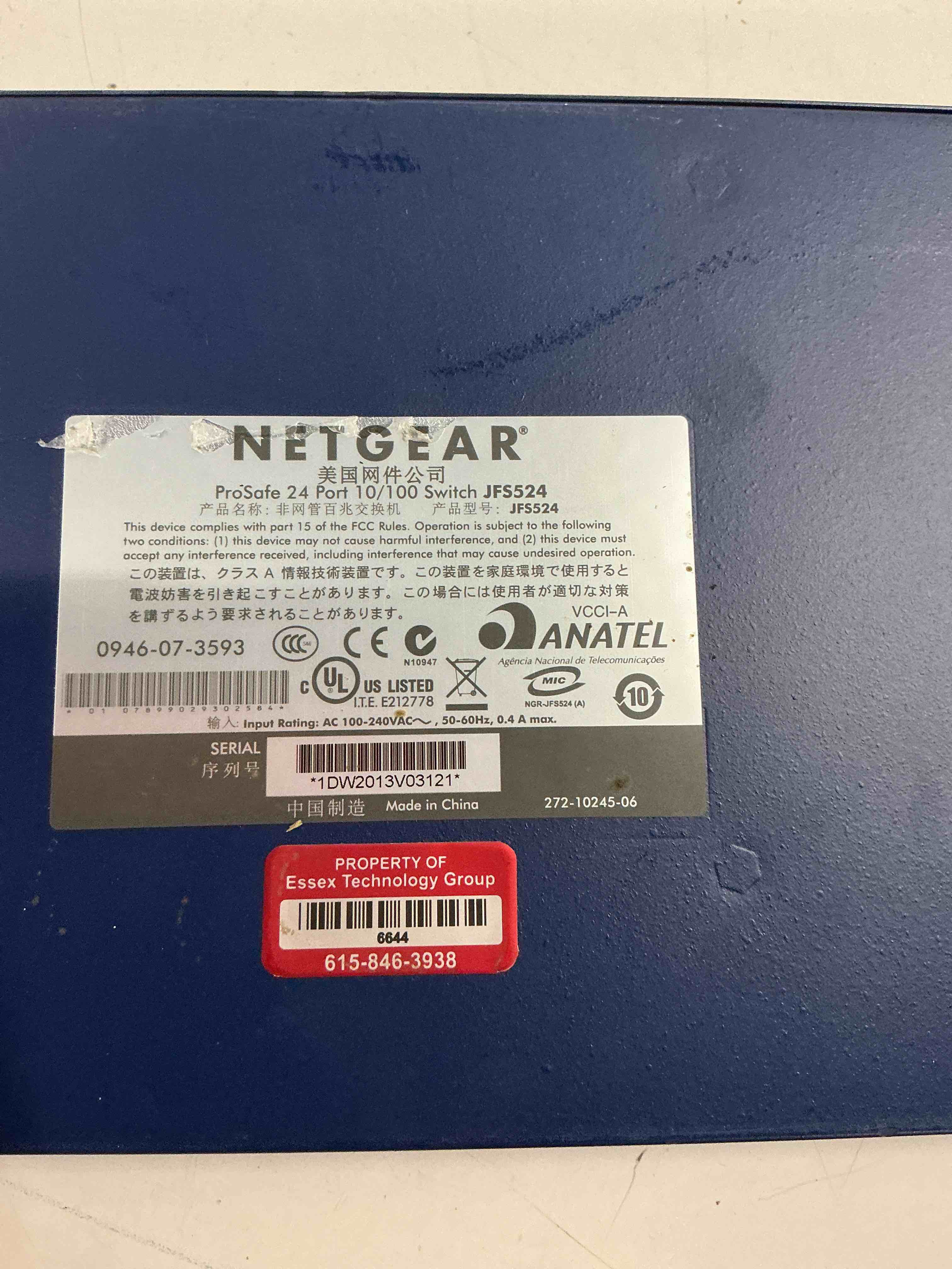 Condition photo showing As Is for netgear jfs524 prosafe 24-port fast ethernet switch