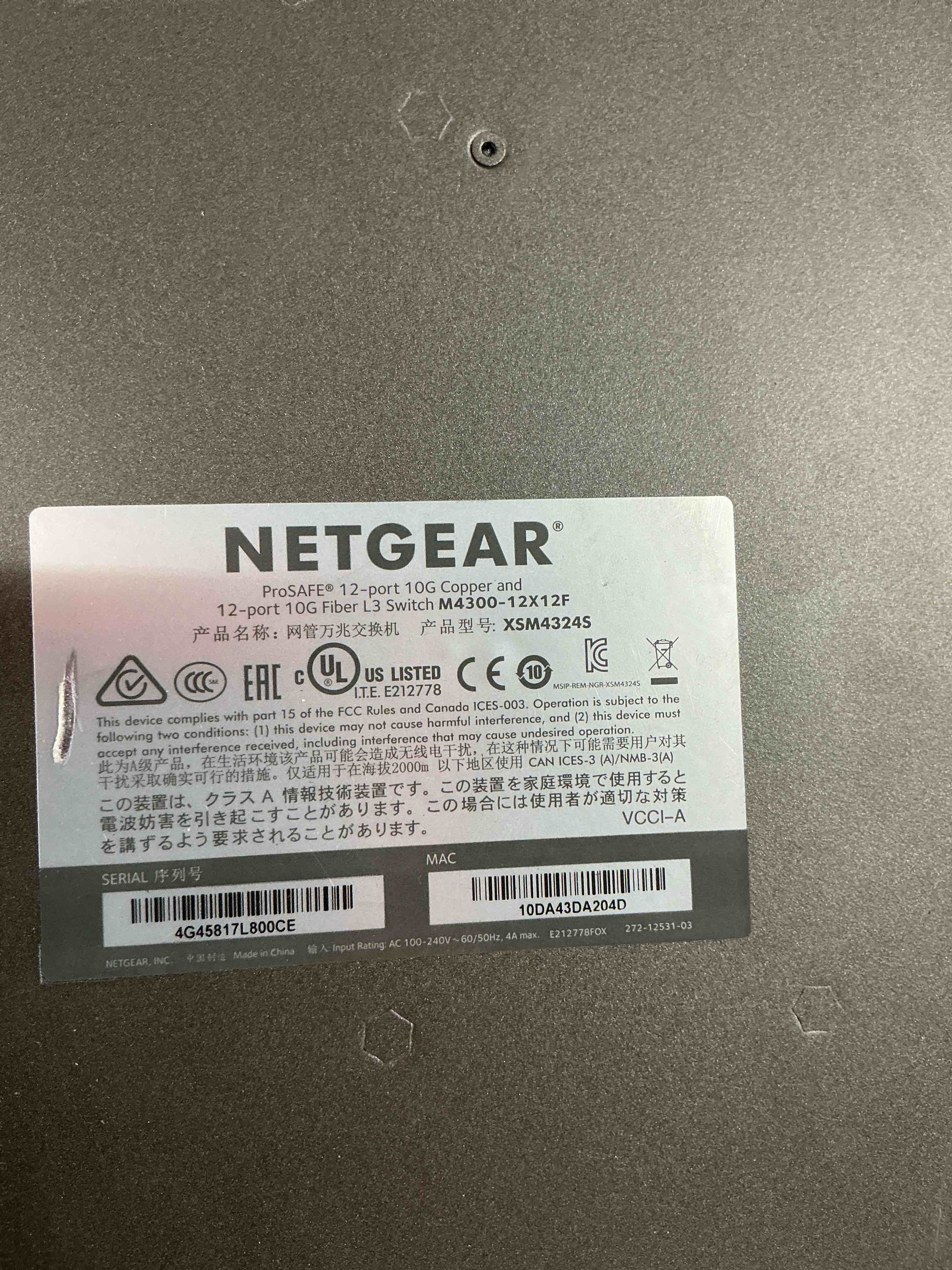 Condition photo showing As Is for m4300-12x12f (xsm4324s) - stackable managed switch with 24x10g including 12x10gbase-t and 12xsfp+ layer 3