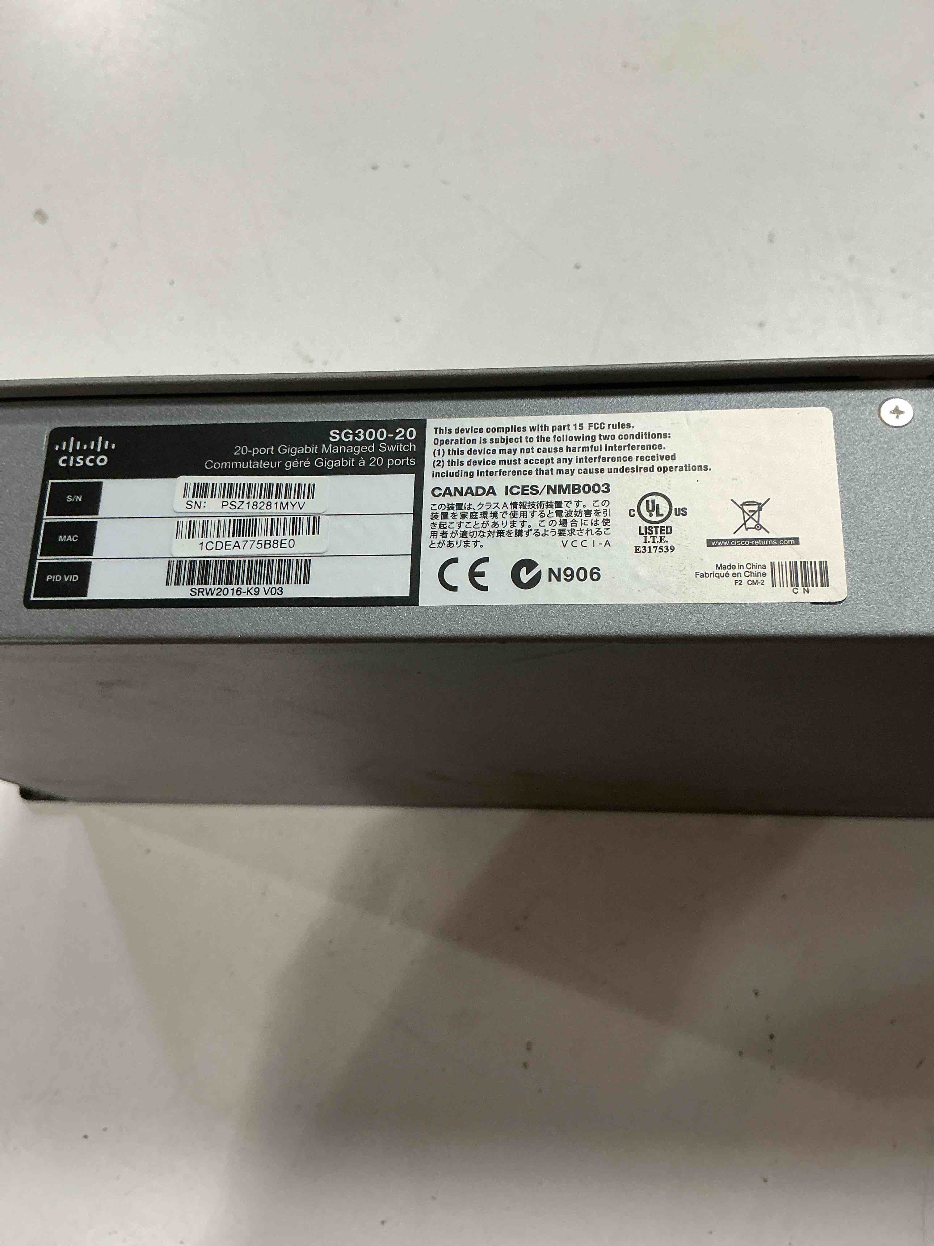 Condition photo showing As Is for cisco sg 300-20 (srw2016-k9-na) 20-port gigabit managed switch