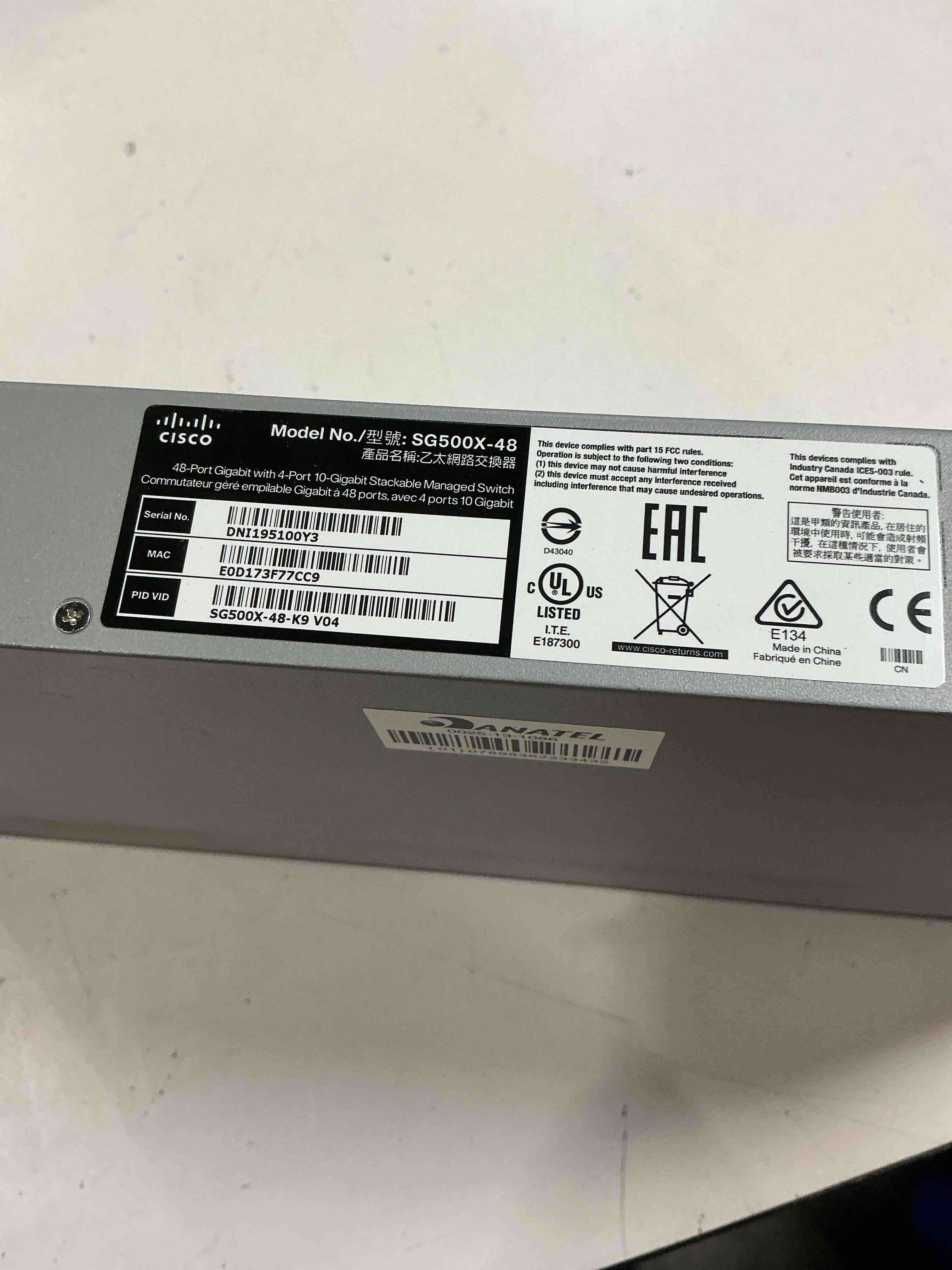 Condition photo showing As Is for cisco sg500x-48 layer 3 switch - 48 ports