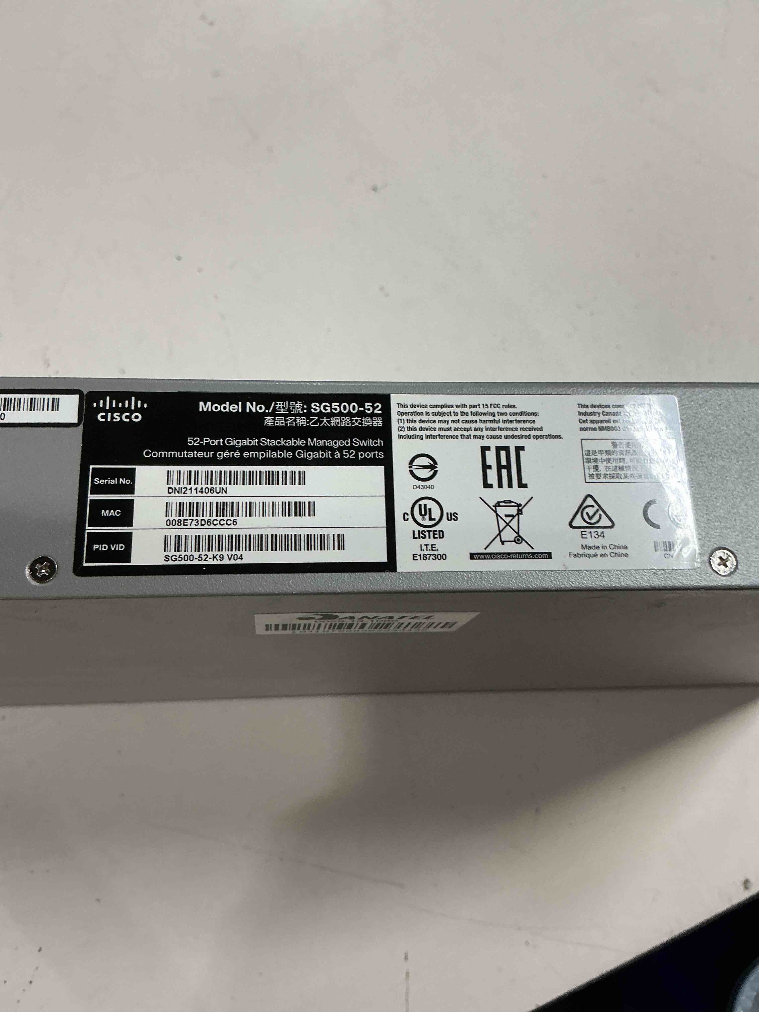Condition photo showing As Is for cisco sg500-52 48-port gigabit ethernet switch